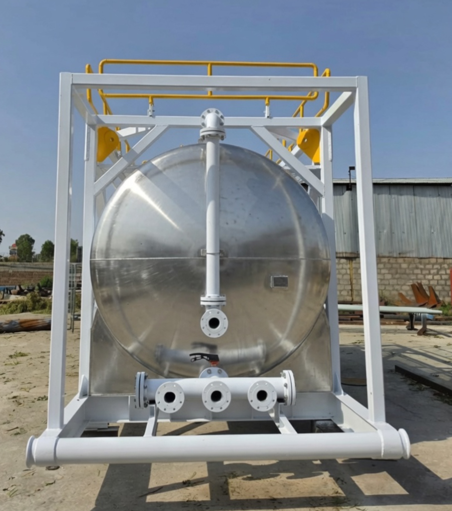 An industrial tank with access features built by a chemical storage tanks manufacturer